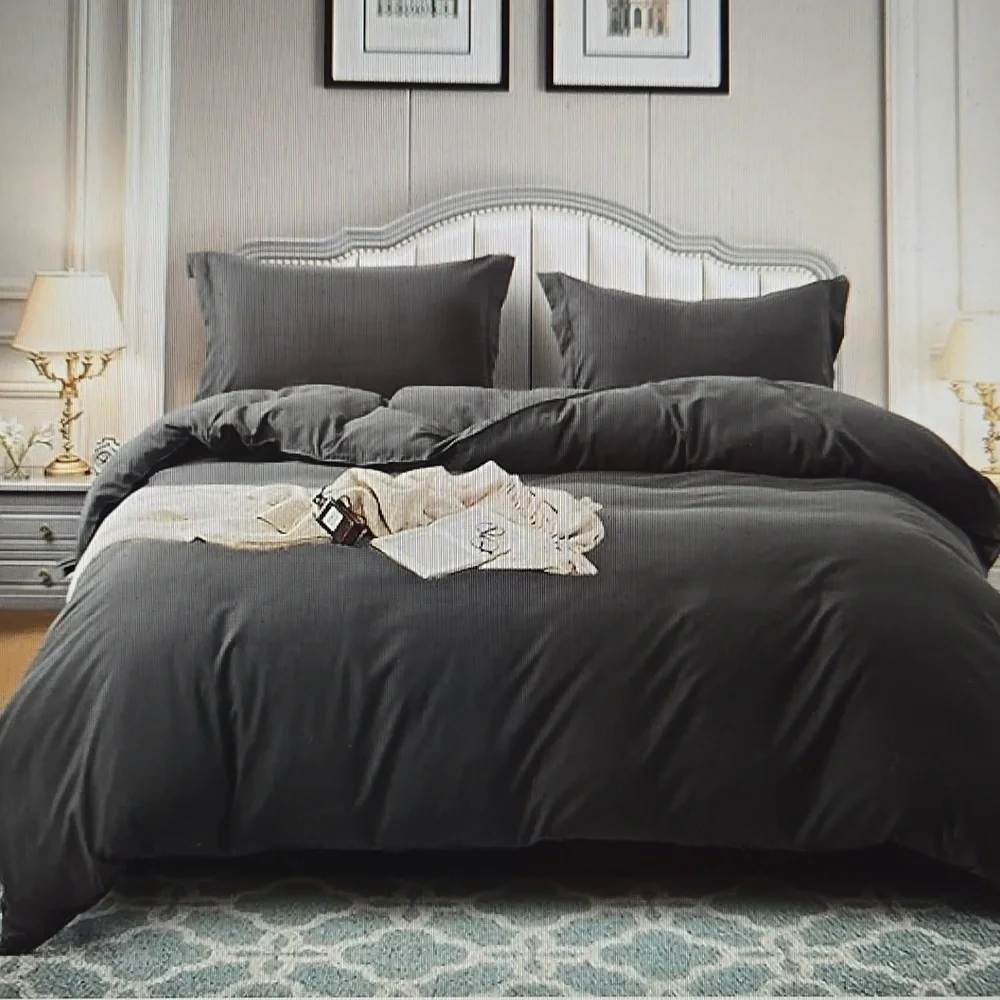 TEKAMON All Season King 3 pc Duvet Cover Set Navy blue premium microfiber New …